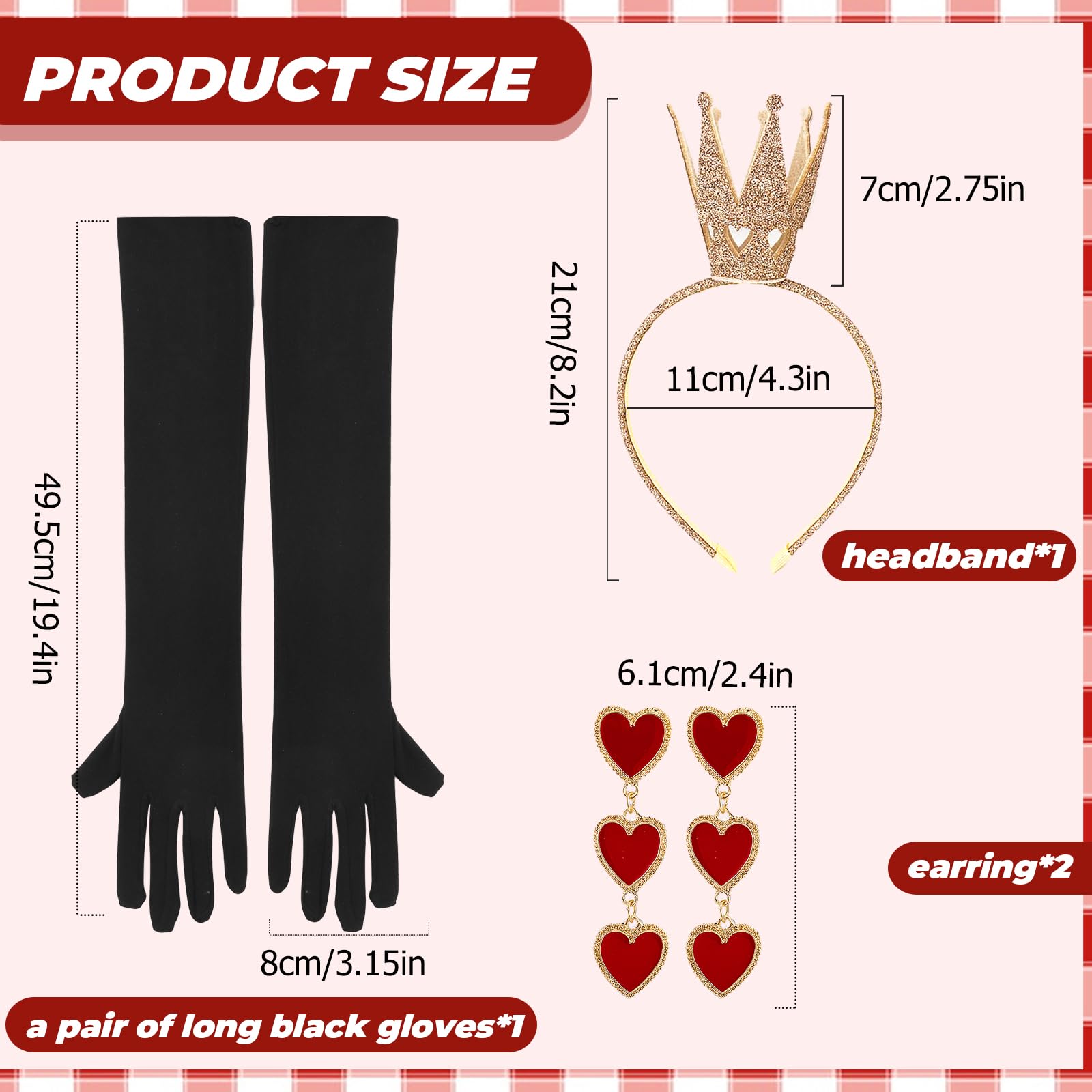 Maazusa Halloween Queen Costume for Women 4Pcs Queen Heart Cape Fancy Dress Outfits with Gloves Crown Headband Earrings Cape for Halloween Carnival Cosplay Party - Image 2