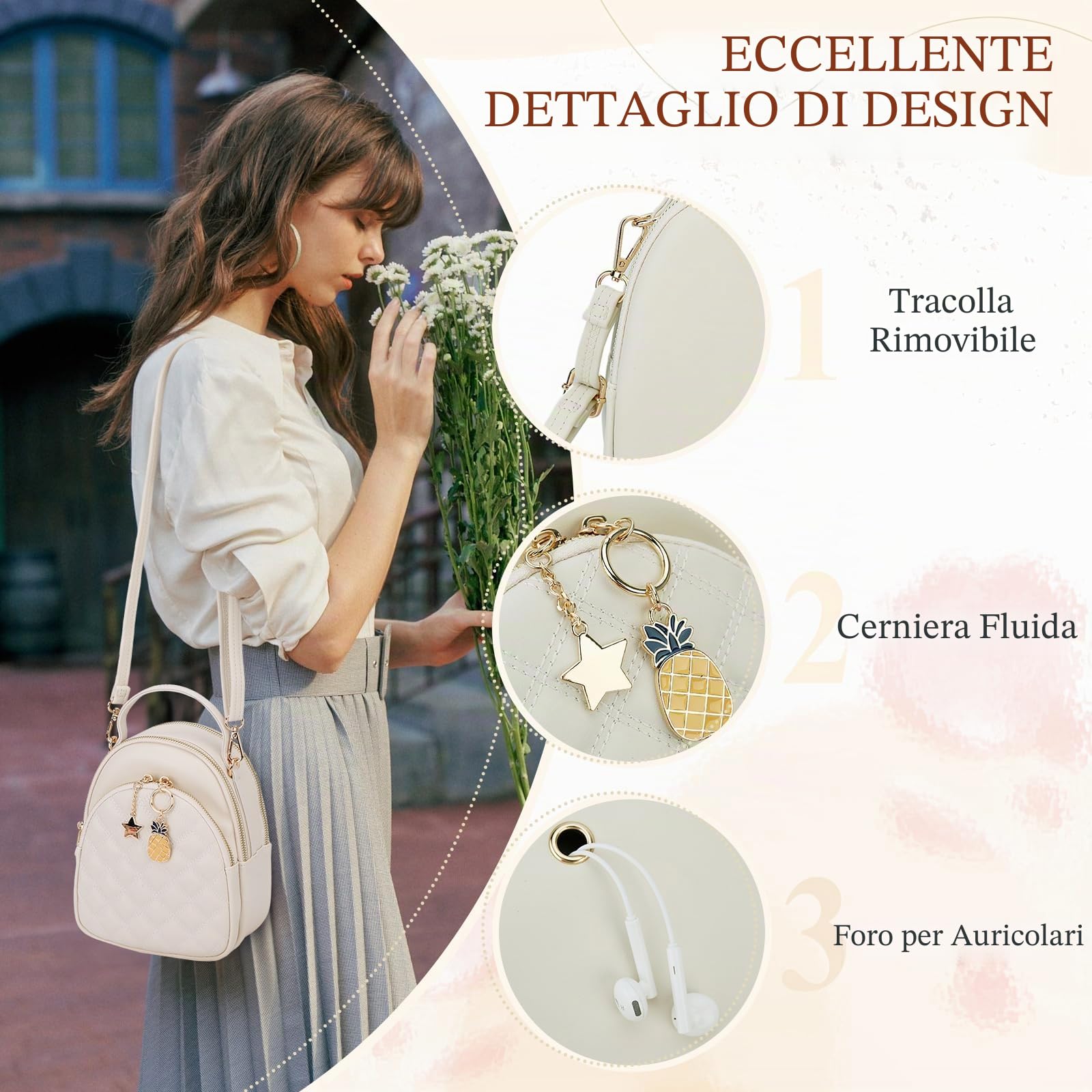 Mini borsa zaino, zaino convertibile piccolo in pelle PU trapuntata moda VONXURY per donne e ragazze