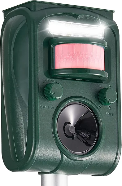 Upgraded Solar Ultrasonic Deer Repellent Devices Motion Detection, Waterproof Cat Repellent Outdoor, Squirrel Raccoon Rabbit Dog Repellent Deterrent with LED Flash Lights for Yard Farm Garden