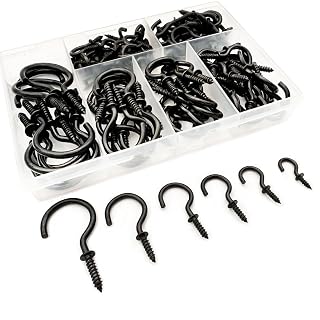 125 PCS 6 Sizes Screw in Hooks,Black Screw Cup Hooks for Hanging Plants,Decorations,kitchenware and DIY Crafts,(1/2",5/8",3/4",7/8”,1”,1-1/4“) - Amazon product rated Grade B