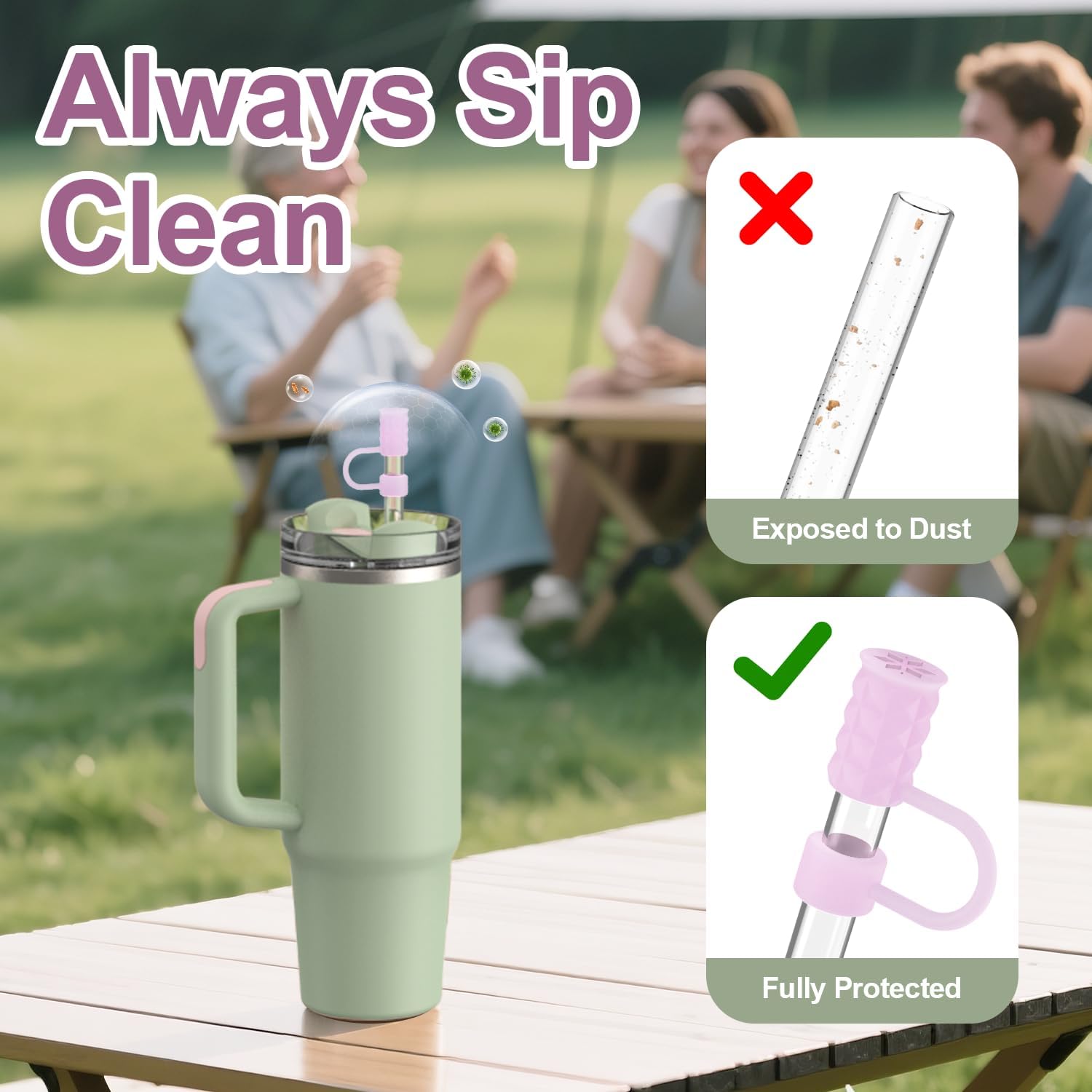 YOTIME 6Pcs Silicone Straw Covers Cap, 0.39in/10mm Straw Toppers Compatible with Stanley Cup 40 & 30 oz, Reusable Dust-Proof Cover Cap for Tumbler with Handle, Translucent Pink - Image 3