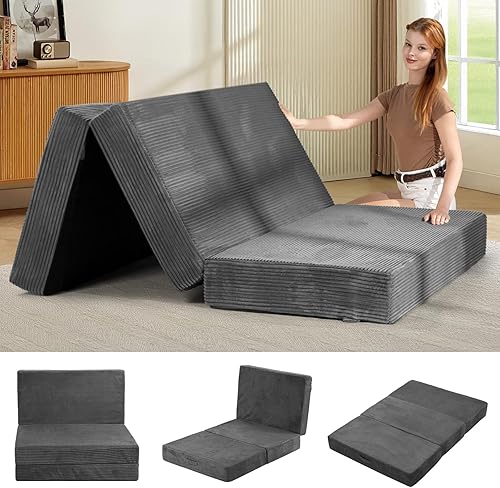 Colchón de tres pliegues de 6 pulgadas, tamaño matrimonial, sofá cama plegable con funda extraíble lavable, colchón plegable de espuma viscoelástica