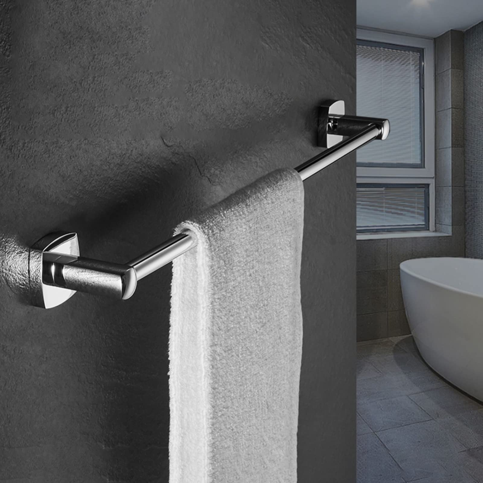 Portasciugamani in Rame a Parete, portasciugamani Quadrato, portasciugamani Singolo per Bagno o Accessori da Cucina, Finitura Argento Lucido (Dimensioni : 30cm)