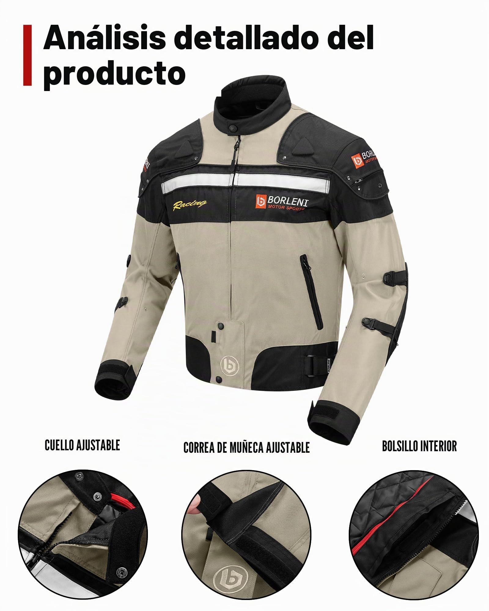 Chaqueta de Moto Invierno 5 Equipo de Protección de Cuerpo Completo para Motocicleta Chaqueta de Montar en Moto a Prueba de Viento Otoño Ropa Moto para Hombres Mujeres L Marrón