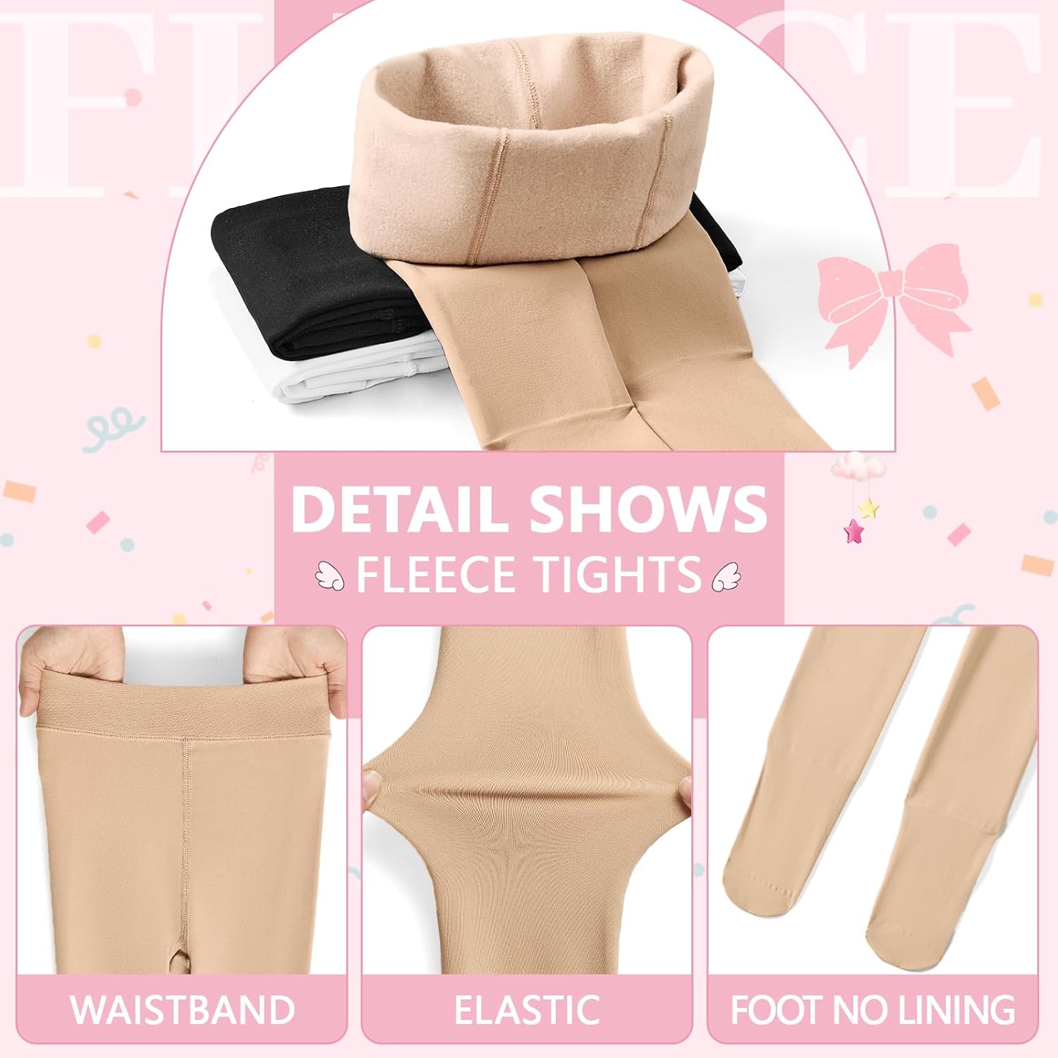 HONENNA Girls Fleece Lined Tights Winter Warm Thermal Thick Leggings Under Dress with Cozy Lining - Image 3