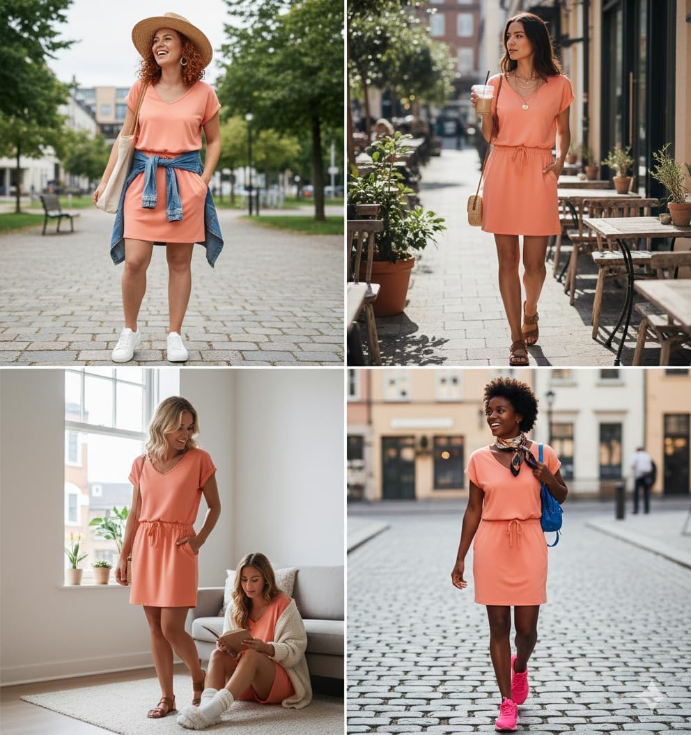 Womens Summer Dress Lantern Sleeve Square Neck Tie Front A-Line Double Layer Hem Mini Dresses - Image 5