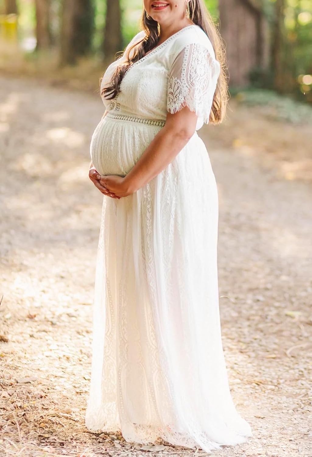 MEROKEETY Women's 2026 V Neck Short Sleeve Floral Lace Wedding Dress A Line Boho Bridesmaid Cocktail Party Maxi Dress