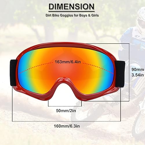Miniatura 2 de Gafas de motocross para niños jóvenes cuatrimoto todoterreno motocross carreras ciclismo snowboard esquí gafas para niños y niñas marco rojo  lente