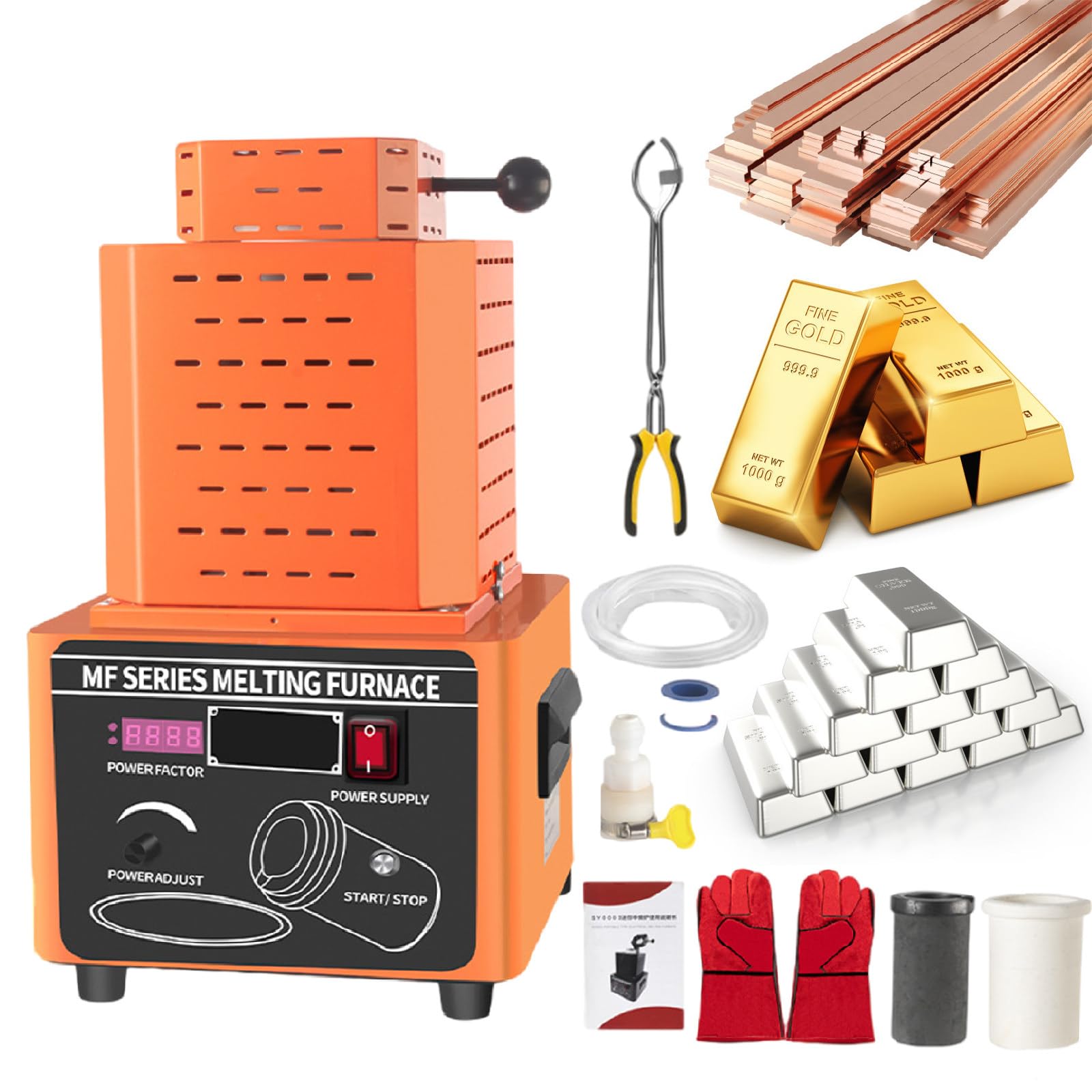 SENJINGHUA Electric Digital Smelting Furnace, Gold Melting Furnace, 2Kg 3 Kg 5000W 2912°F with Graphite Crucible Casting Refining Gold Silver Copper Aluminum,3Kg