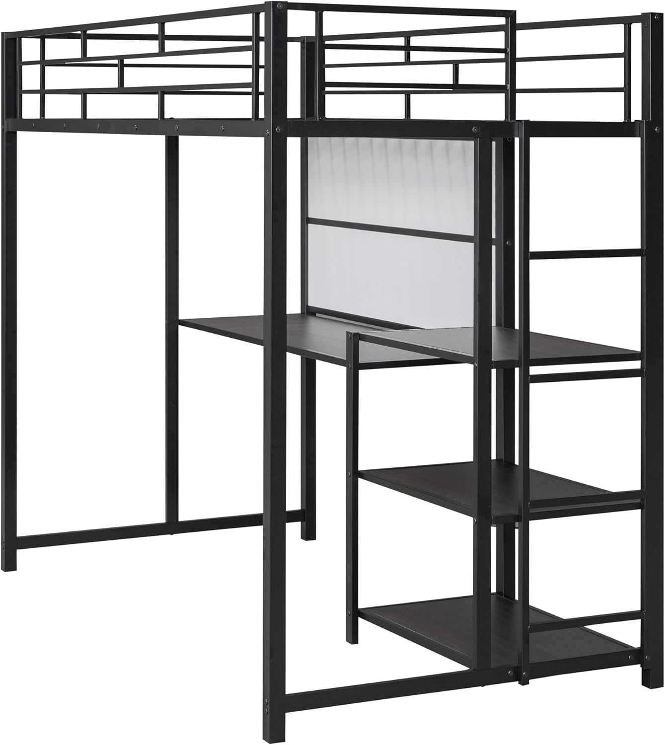 Harper & Bright Designs Twin Size Loft Bed with Desk and Whiteboard, Mental Loft Bed with 3 Shelves and Ladder, Black