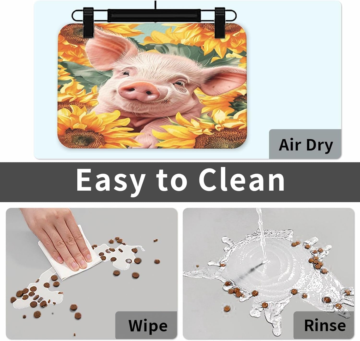 Sunflower Piglet (1) Pet Food Mat Dog Non-Slip Feeding Mat Cat Bowl Mats Pets Placemat for Food and Water 40x60cm