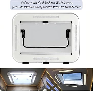 RV Skylights Caravan Motorhome Roof Vent Hatch, Roof Window with LED Light Camper Windows Replacement Skylight,for Universal RV Motorhome Skylight Roof Vent Hatch 800 * 500mm