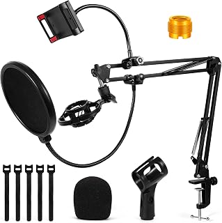 Microphone Stand  PGFUNNY Microphone Adjustable Arm Stand Desk with Phone Holder - Compare price