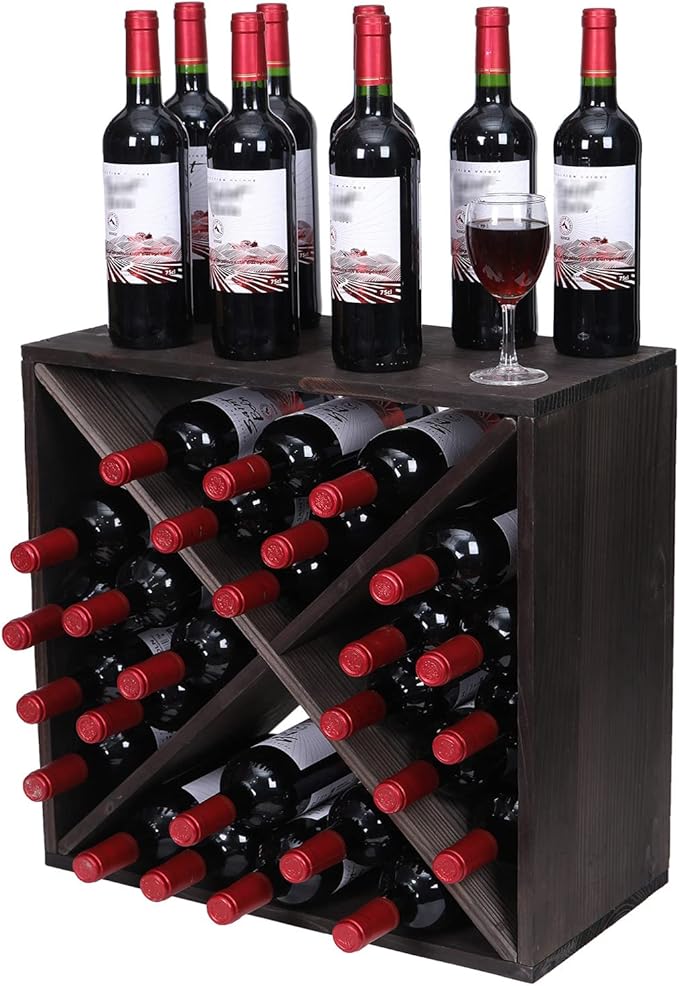 FDHUIJIA Wine Rack countertop Wooden Stackable Storage Retro Cube 24 Bottles