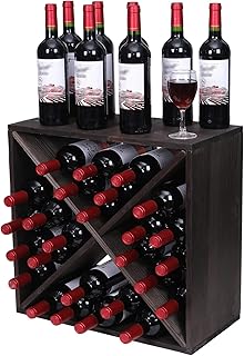 Wine Rack Cabinet countertop Wooden Stackable Storage Retro Cube 24 Bottles freestanding Floor Wine Holder Stand (Black)