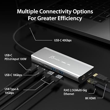 j5create USB4 8K Multi-Function Hub - 8K60/4K144 HDMI, 2.5G Ethernet, PD Charging, 10Gbps USB-A, 10Gbps USB-C Ports | Compatible with MacBook, Windows, Thunderbolt 3/4, and USB4 Devices (JCD403)