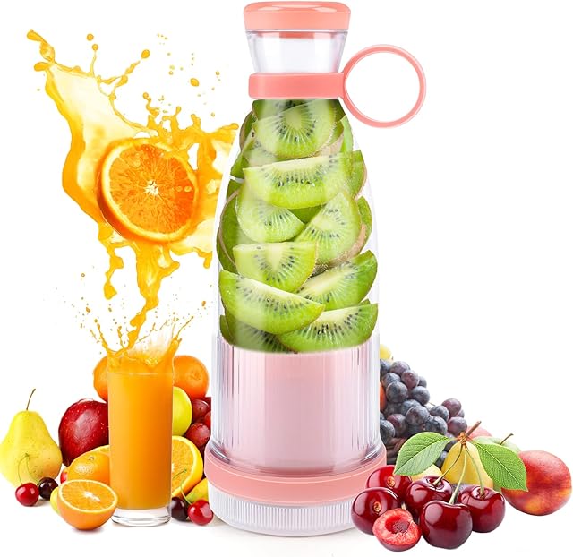 Portable Blender Bottle, Bestcool USB Rechargeable Mini Juice Blender Multifunctional Fruit Juice Mixer Fresh Juice Blender Bottle with Handle for Fruit Milk Shakes Home Travel Office Outdoor Gift