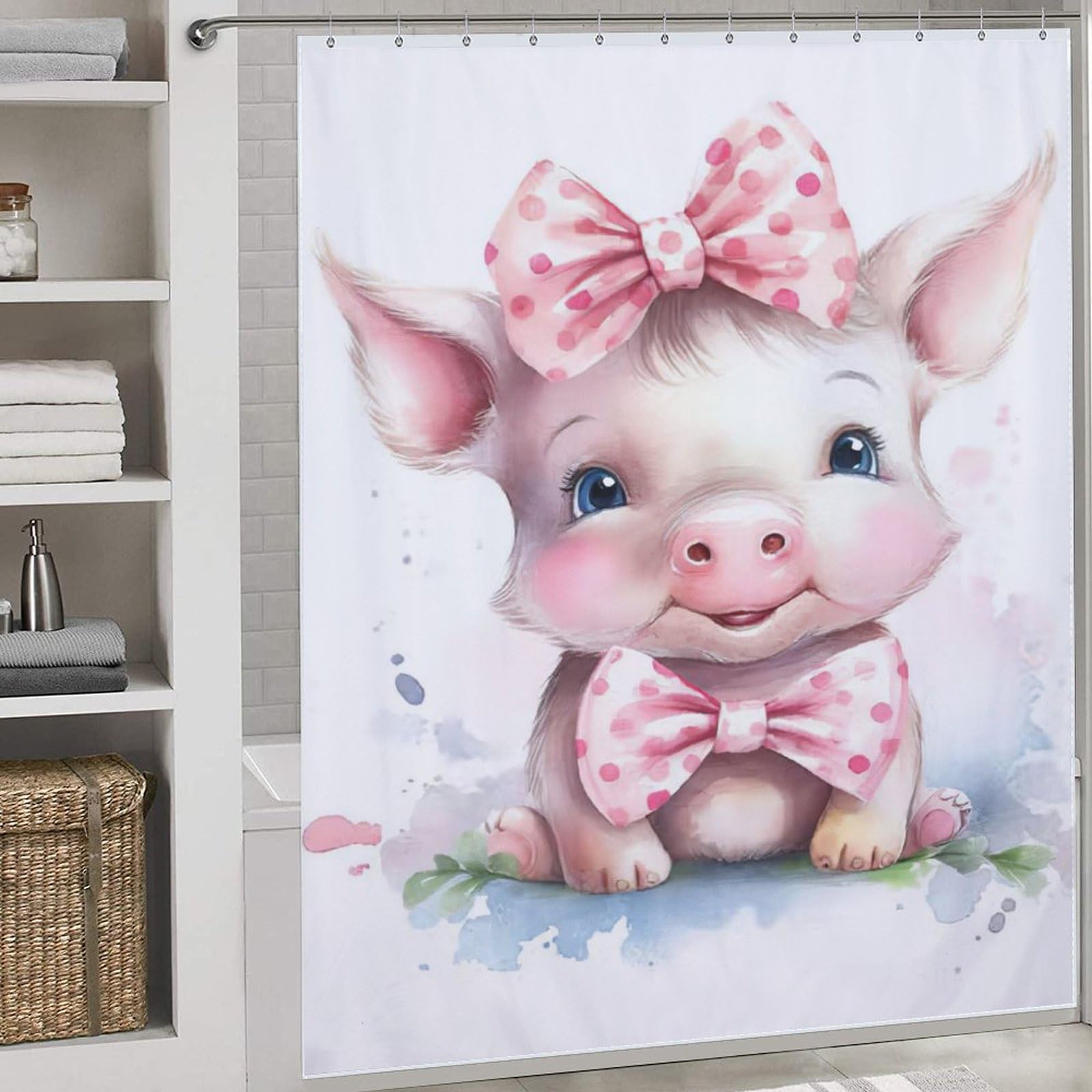 Rideau de douche cochon 183x183 cm en polyester imperméable