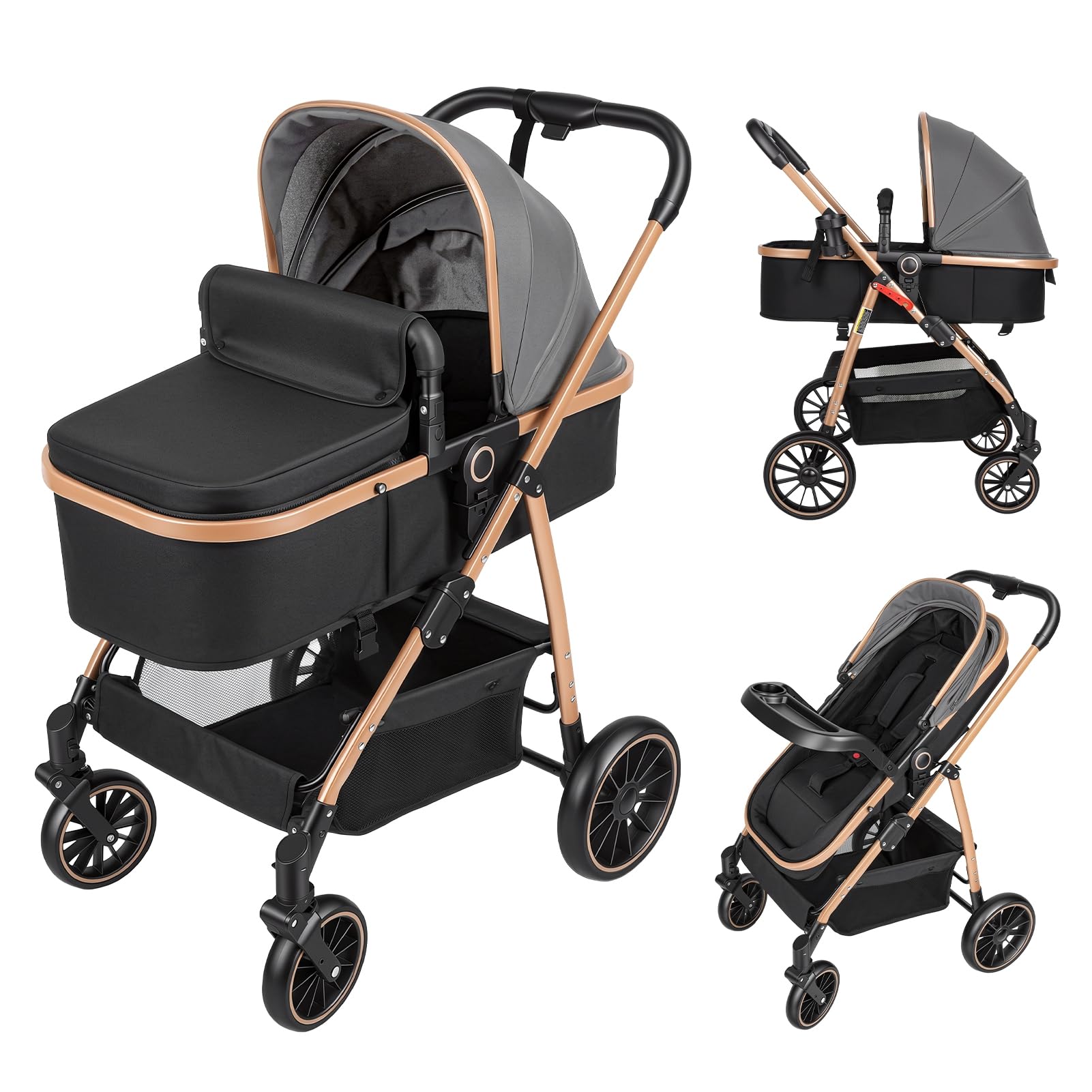 Poussette bébé 2-en-1, Nacelle convertible pour nouveau-nés
