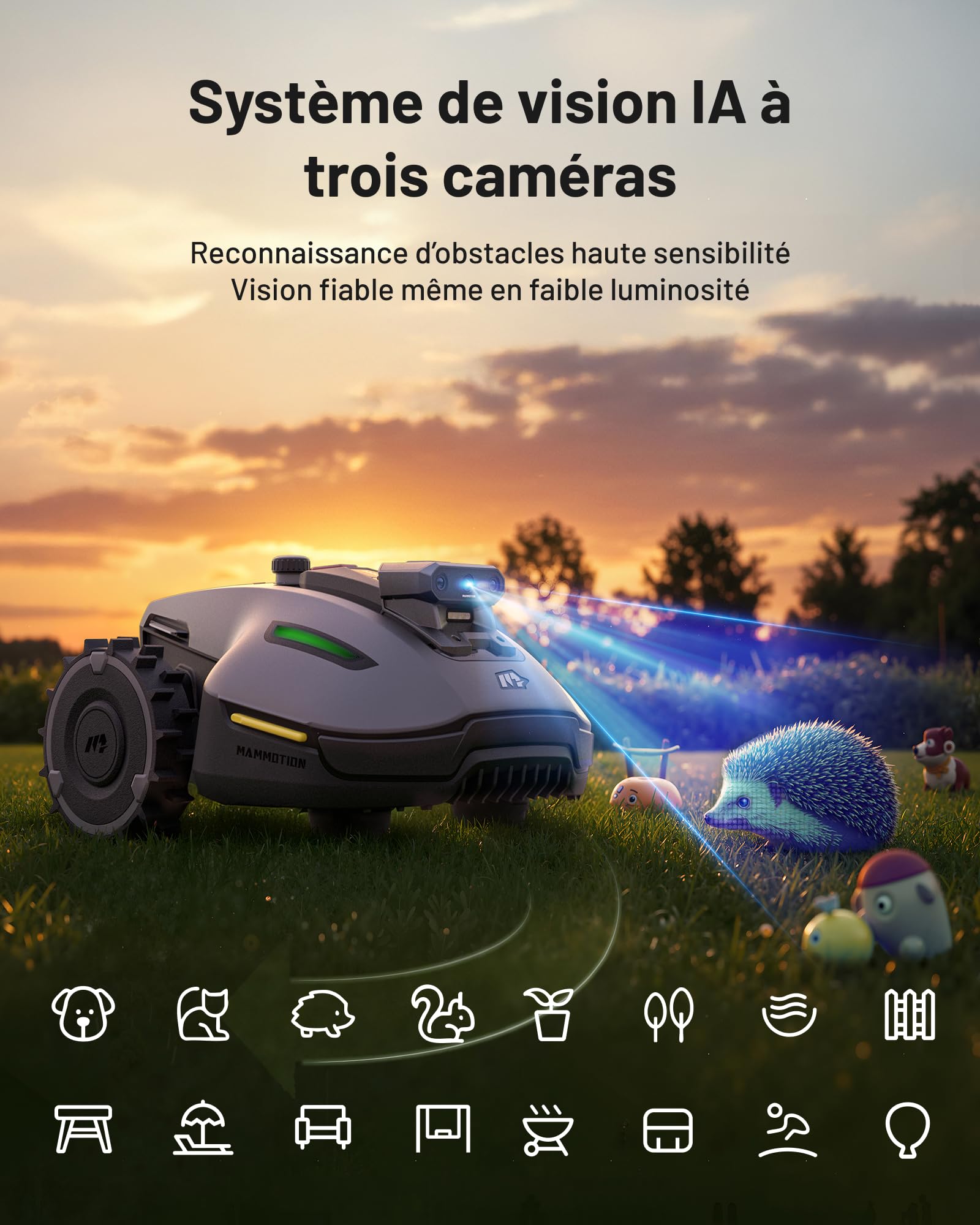 Mammotion YUKA Mini Vision, Robot Tondeuse Intelligent sans RTK avec Navigation AI Vision à Triple Caméra, Jusqu’à 700 m², Cartographie Automatique, Zéro Câble Périphérique, Pentes à 45%