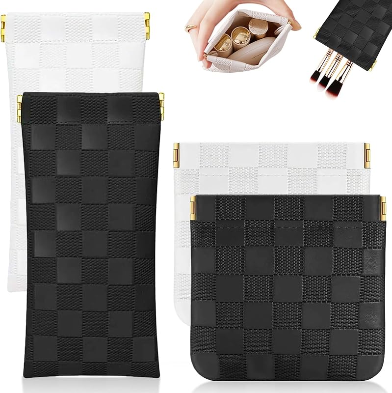 Conjunto LINGMINTONG com 4 bolsas organizadoras xadrez para maquiagem e pequenos objetos