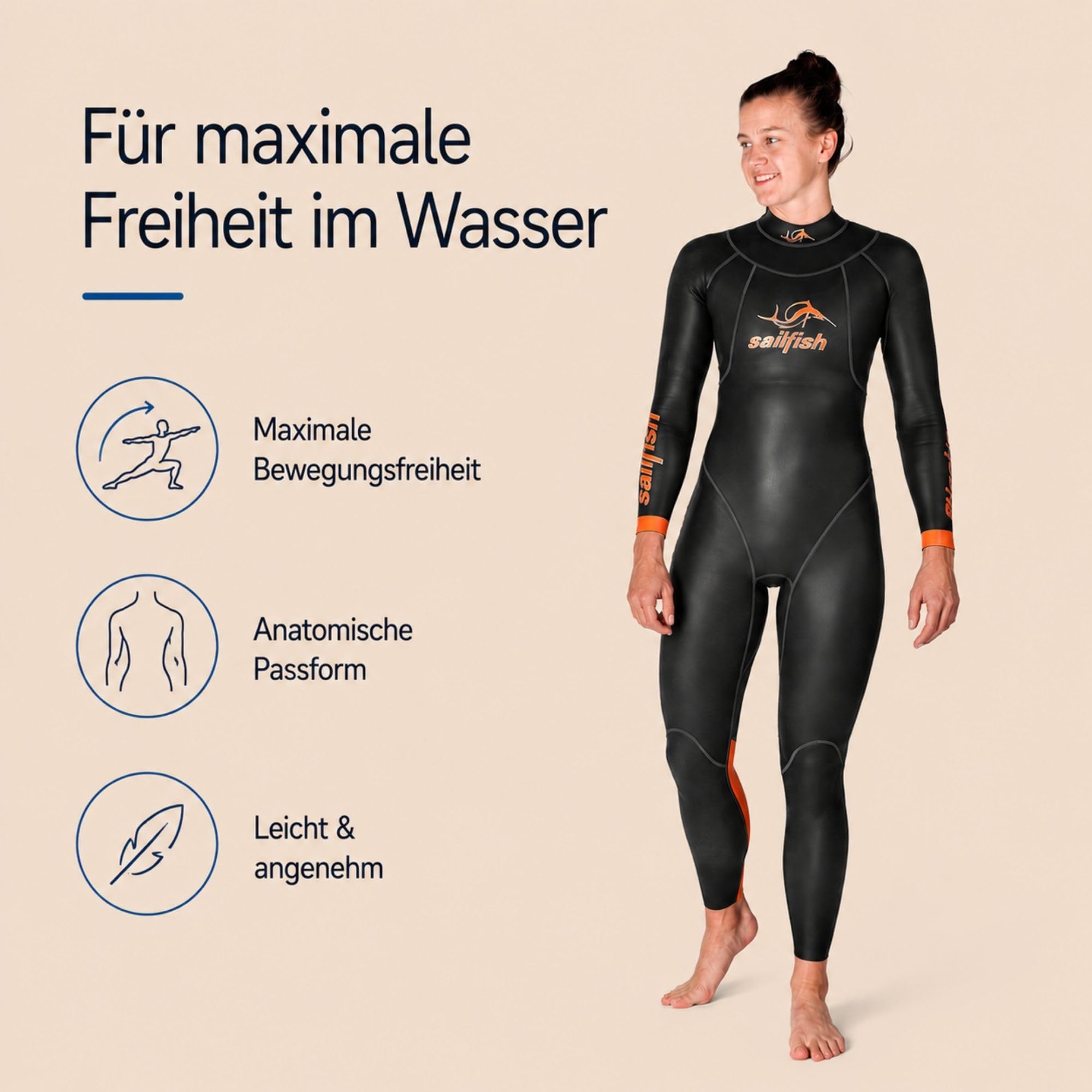 sailfish® Neoprenanzug Damen Atlantic 2 | Wetsuit mit hydrodynamischer Passform & Auftrieb | Triathlonanzug für Einsteigerinnen & Freiwasser-Schwimmerinnen | Wärmeisolierend & komfortabel