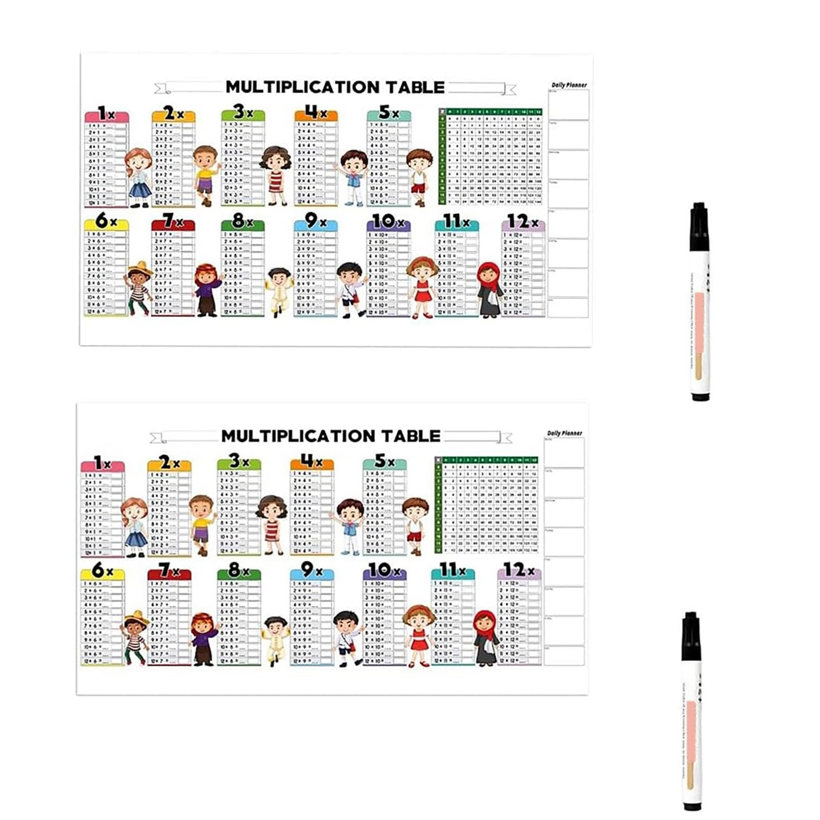 Kouamor Multiplication Tables for Kids, Educational Dry Erase Color Multiplication for Kids, Fractions Resources for Children, Math Learning Tools, Reusable Math Teaching Aid Boards (2pcs)