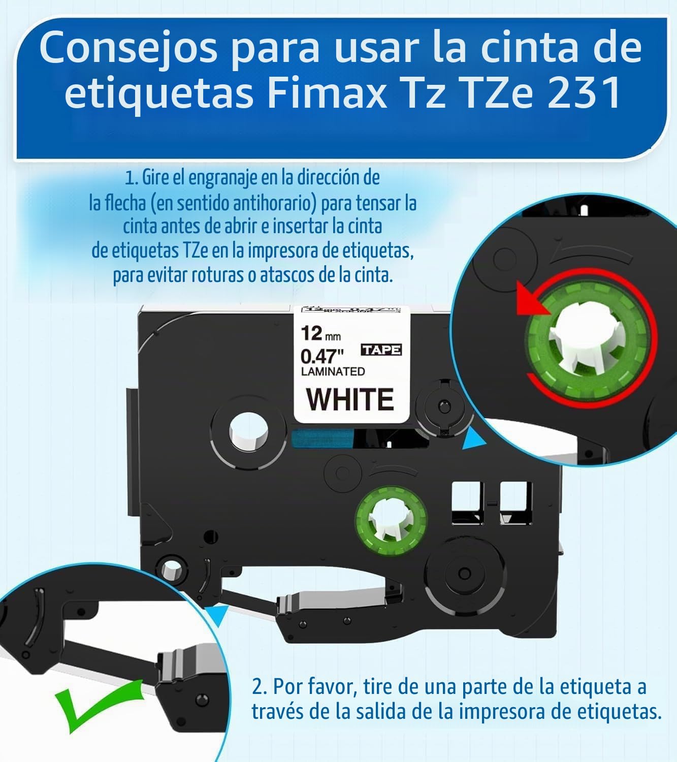 5x Fimax tze-231 12mm 0.47 Negro sobre Blanco Reemplazo para Brother P-touch Label Tape TZe231 TZ231, para PT-H100LB PT-P300BT PT-1010 GL-H105 PT-H100R PT-H108GT PTH107B