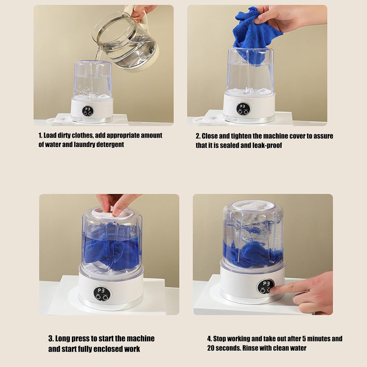 Portable Underwear Washing Machine - Mini Cordless Laundry Device for Apartments, Travel, Dorms, Camping, and Home, Quiet Efficient Cleaning for Socks, Lingerie, Small Garments, Compact Design