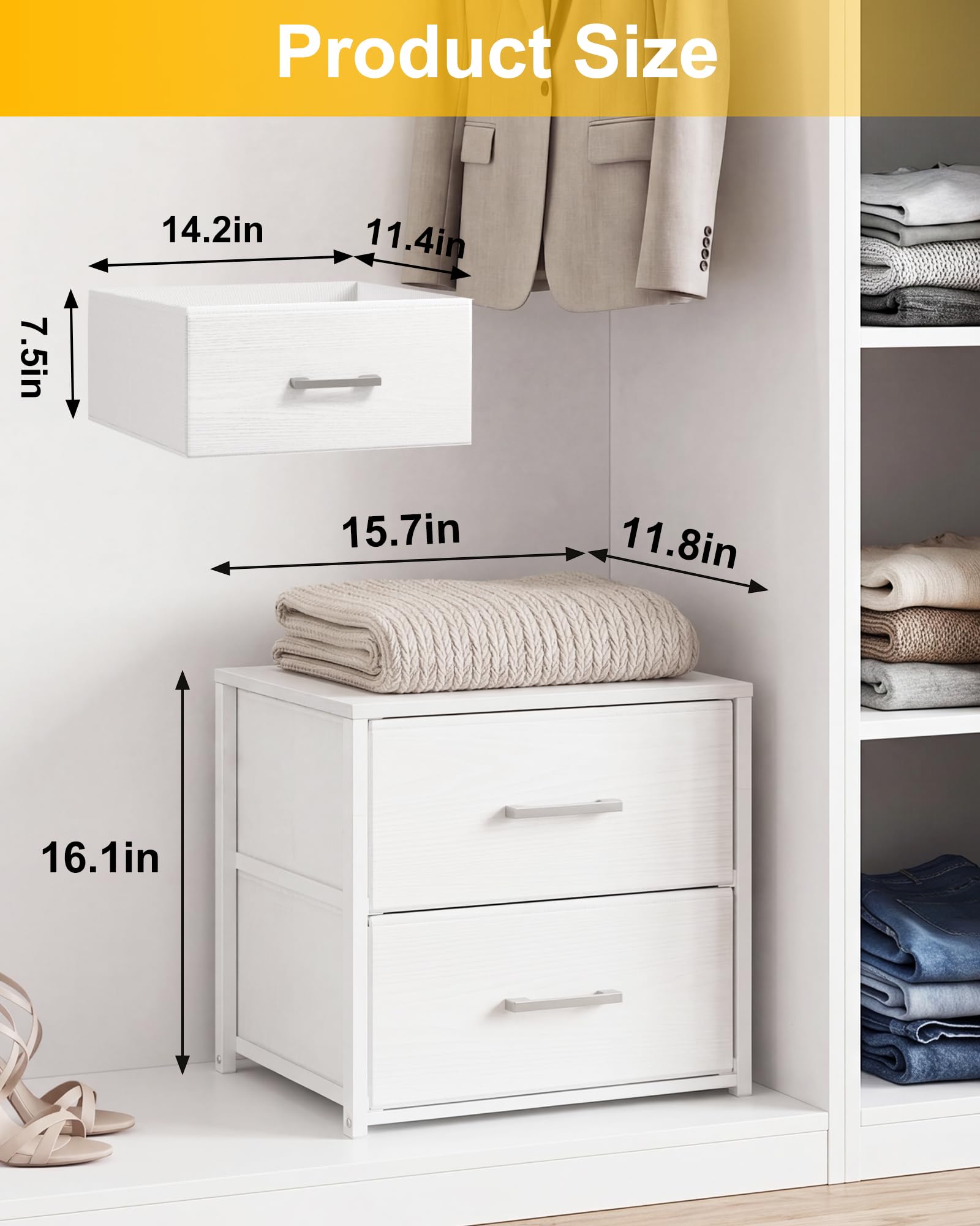 Fixwal Schrankschubladen für Kleidung, Stoff, 2 Schubladen, Schrank-Organizer, Kommode für Schlafzimmer, weiß, 40 cm breit