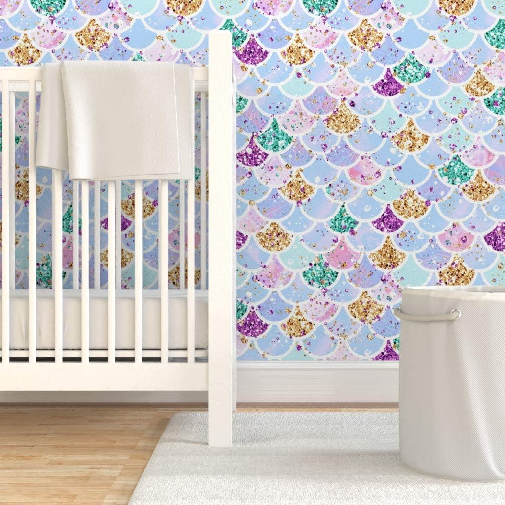 Peel & Stick Wallpaper 3ft x 2ft - Mermaid Scales Aqua Custom Removable Wallpaper by Spoonflower