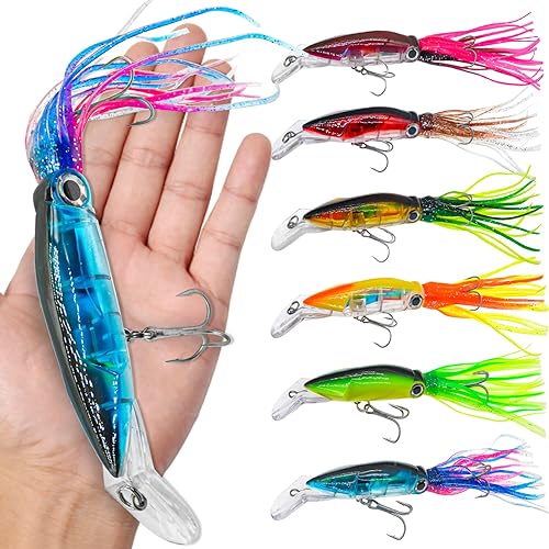 Juego de señuelos de pesca de calamar, señuelos de calamar de pesca, suaves y luminosos, de simulación grande, señuelos artificiales de plástico
