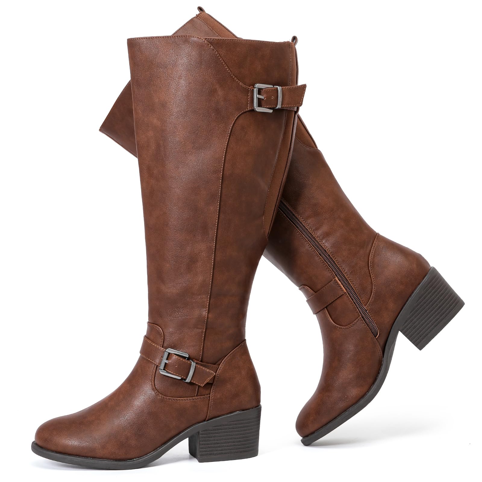 luoika Women's Extra Wide Calf Low Heel Knee-High Boots-picture-22
