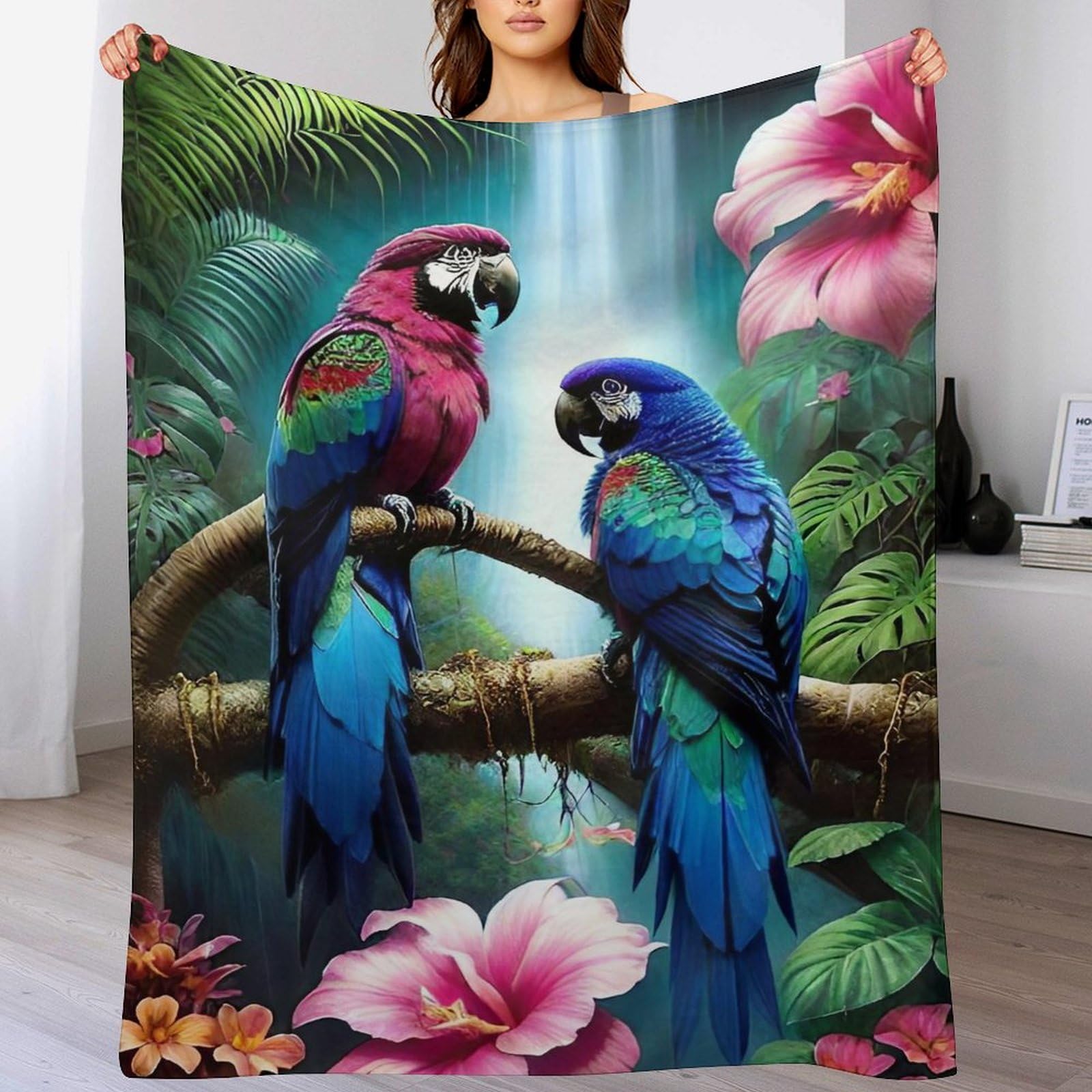 Couverture polaire perroquet douce et légère de 150×200cm pour grand lit