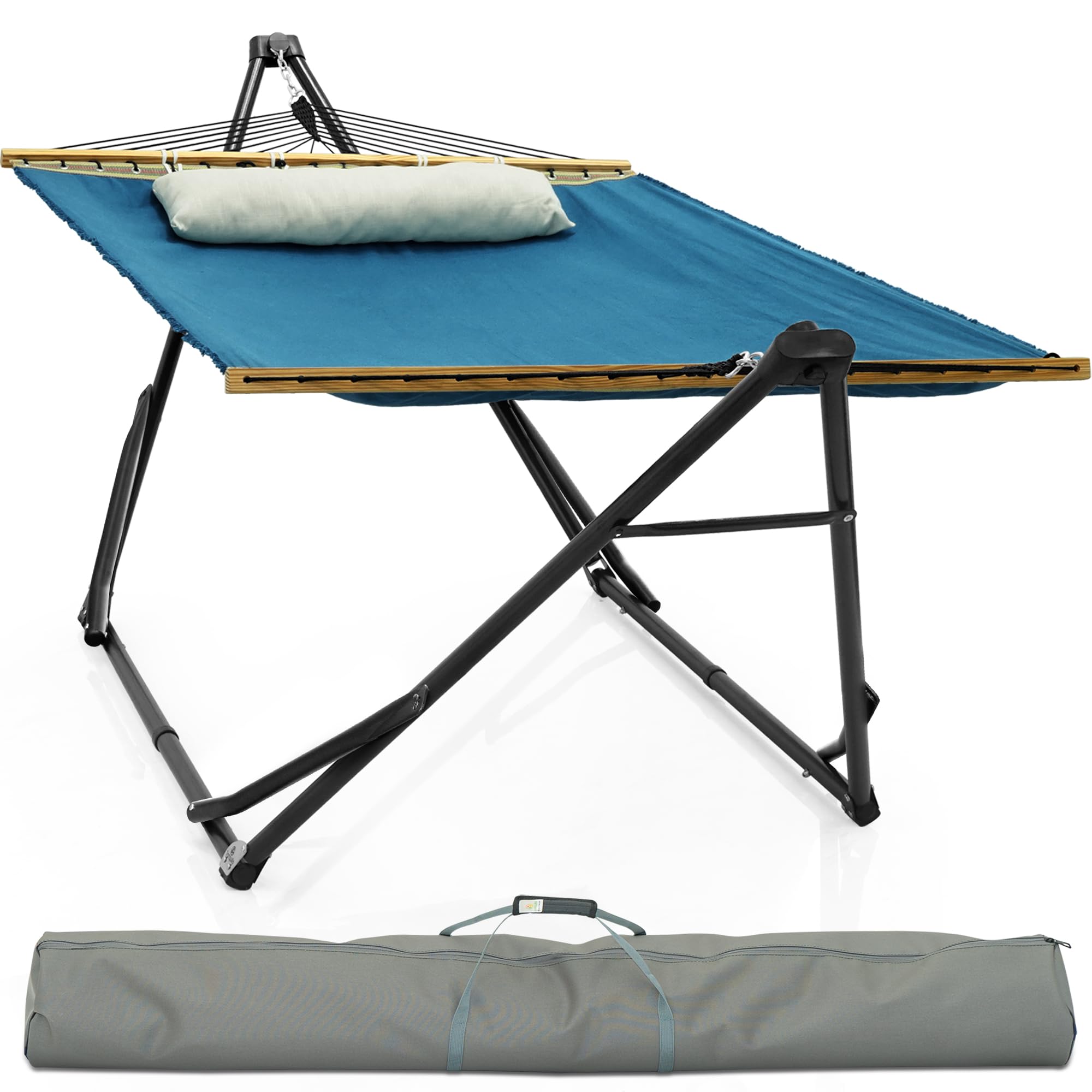 Tranquillo Unity with Hammock Stand, 800 lbs Capacity Steel Double Hammock Stand for 2 Persons, Premium Pre-Assembled Stand for Indoor Outdoor, Blue
