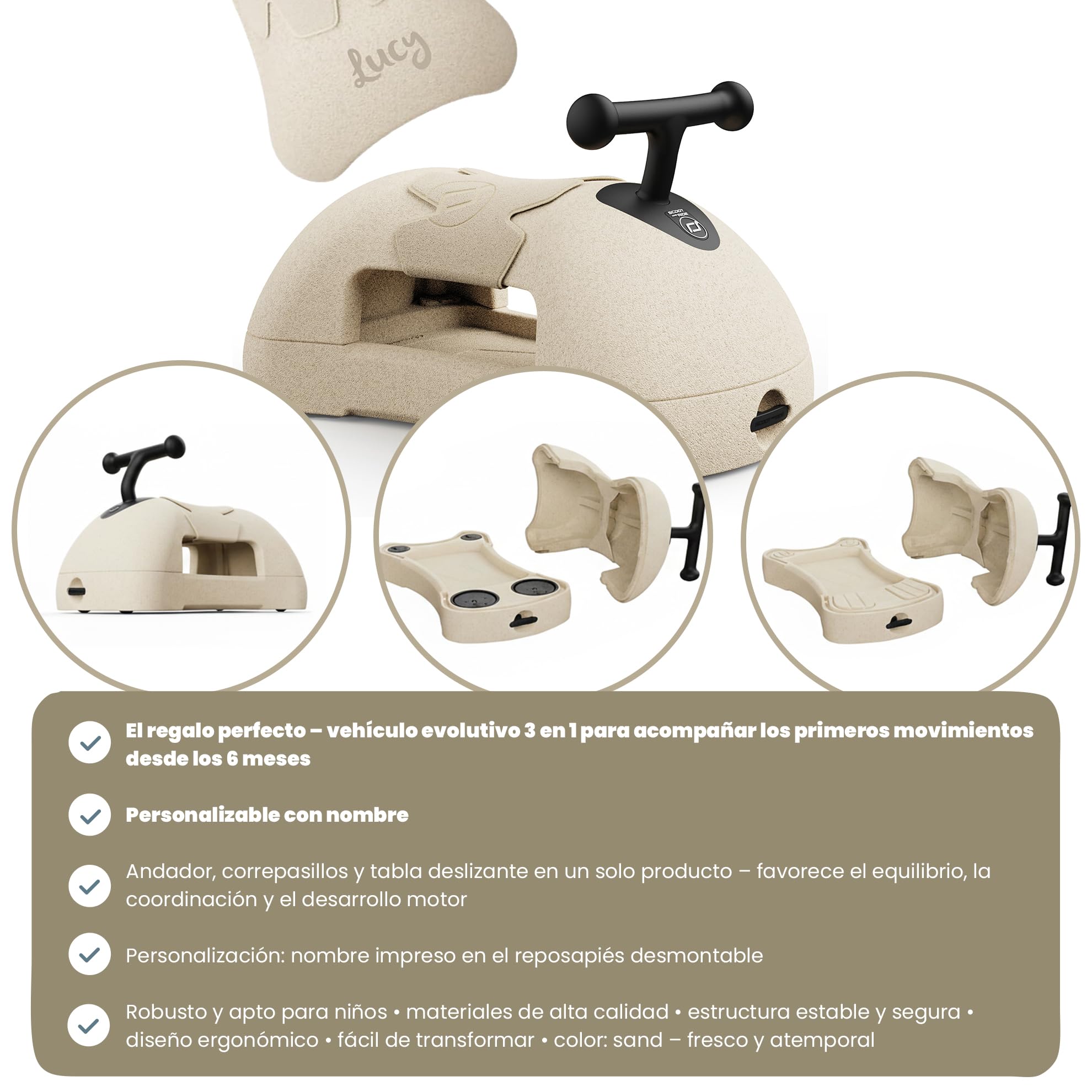 Scoot and Ride My First 3in1 Arena – correpasillos, Andador & Tabla Deslizante – evolutivo & Estable – para bebés Desde 6 Meses hasta 20 kg – Personalizado con Nombre