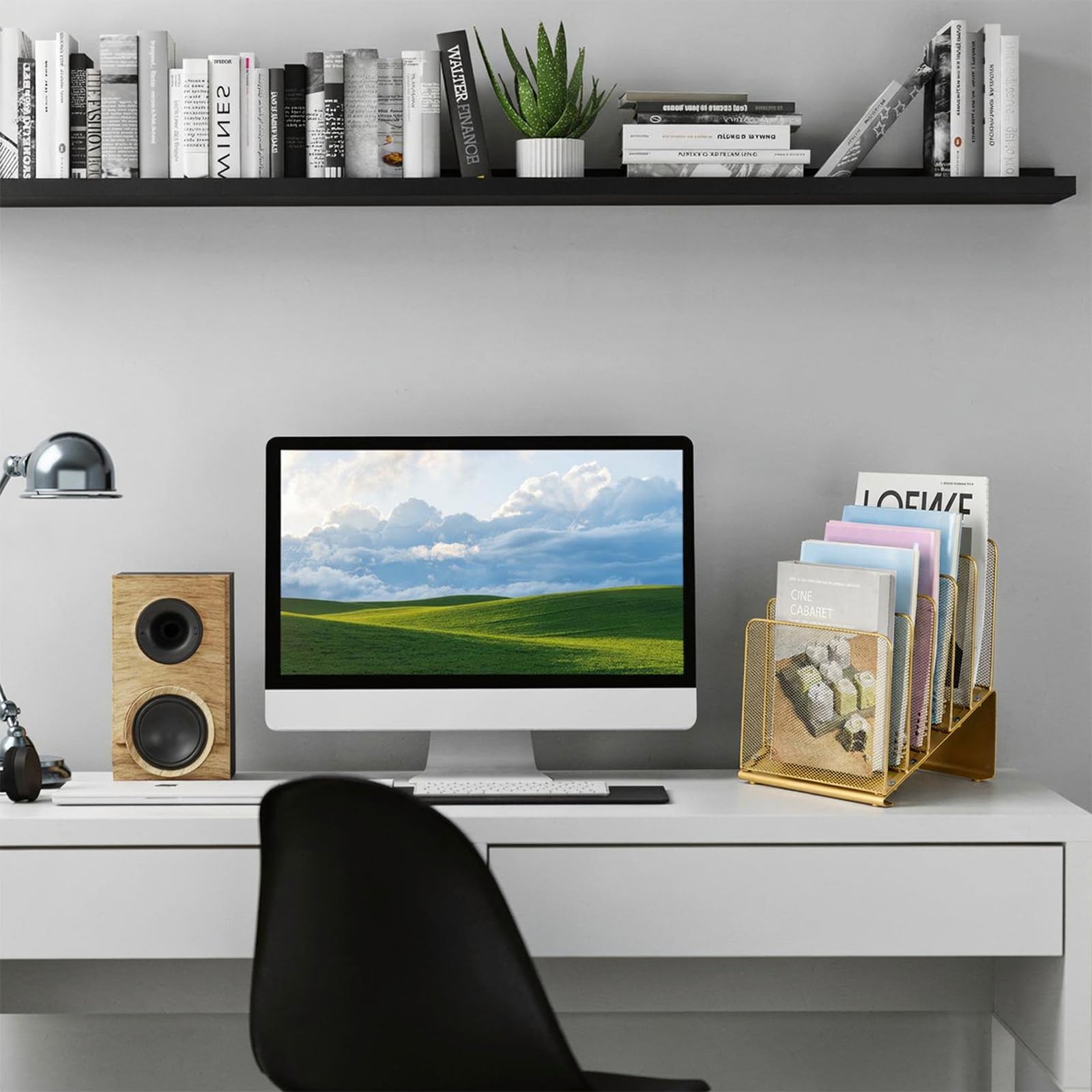 LEKETREE Aktenordner für Schreibtisch, Aktenordner, Organizer mit 5 Fächern, vertikales Regal, geeignet für Home Office, Dokumentenorganisation und Aufbewahrung (Gold)