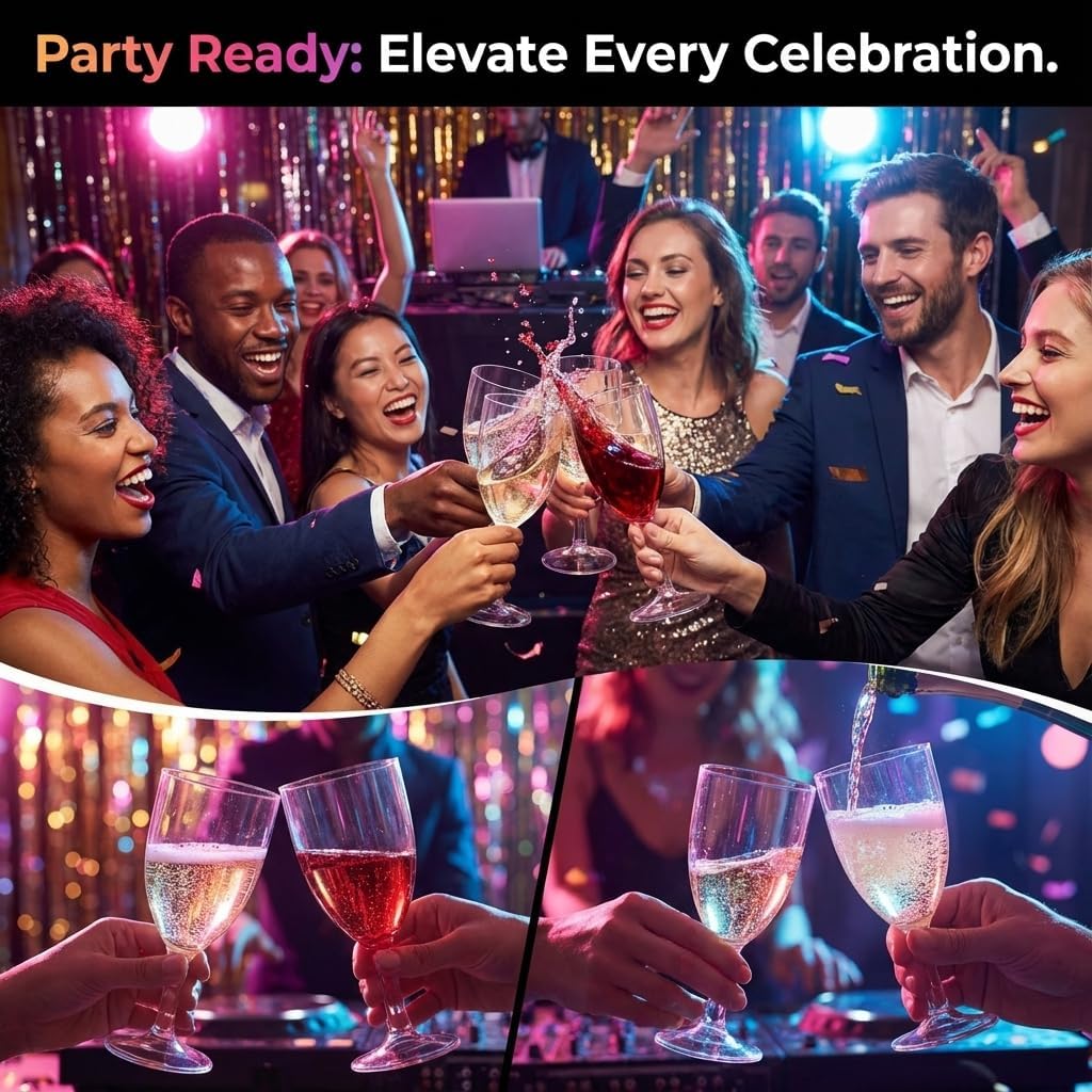 JoyServe Plastic Wine Glasses Disposable - 7 Oz Clear BPA-Free Plastic Wine Glasses with Stem, Reusable Party Cups for Outdoor Parties, Weddings, Toasts, Drinks, Catering (120 Pack) - Image 7