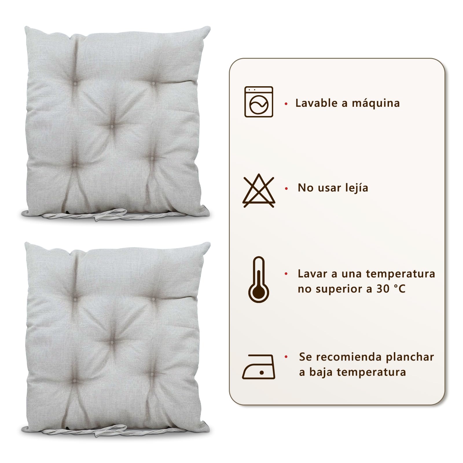 EasySpeed Pack 6 Cojines para Sillas de Terraza,40x40x5cm ,Efecto Tridimensional, Relleno de 100% Poliéster,Almohadilla para Asiento Cuadrado, Ideal para Comedor,Decoración de Jardín,Casa,Terraz,Beige