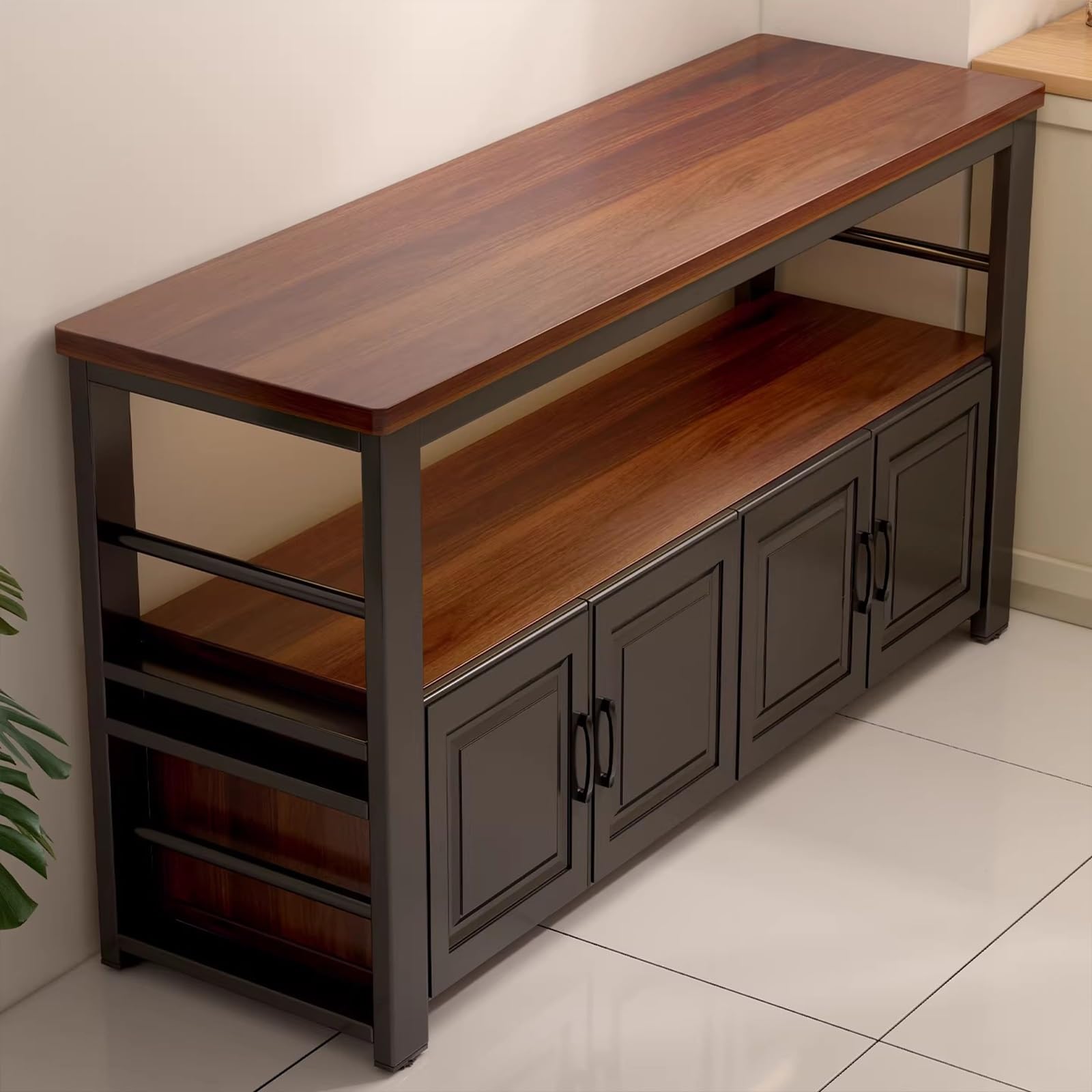 Zf9tBw5sH Unità cucina ad isola Credenza Cucina Isola Piano in legno Struttura in metallo Mobile portaoggetti con ripiano