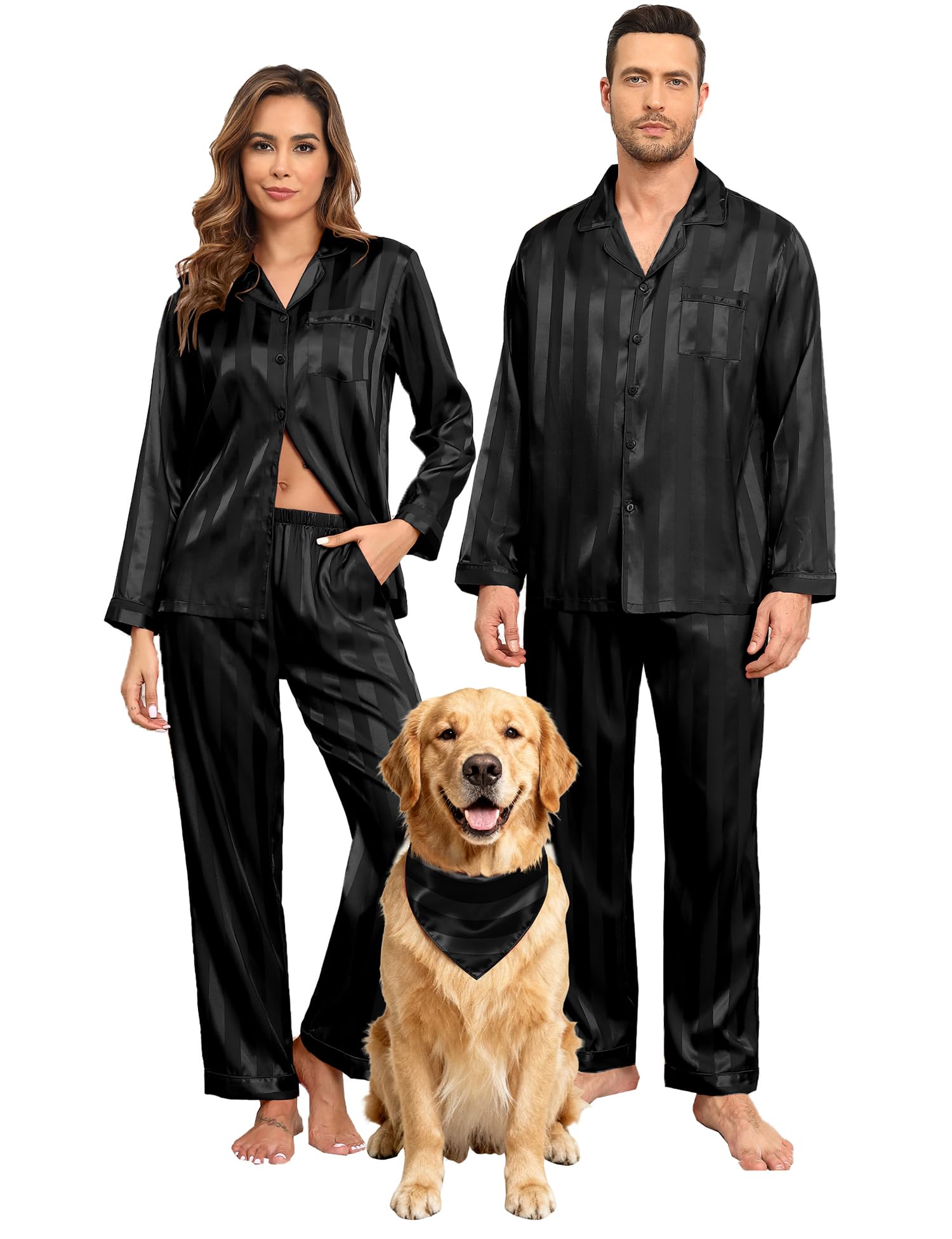 Photo 1 of YOZLY COUPLE MATCHING PAJAMA SET SATIN SILK MATCHING DOG SILK NECK TIE SIZE SMALL