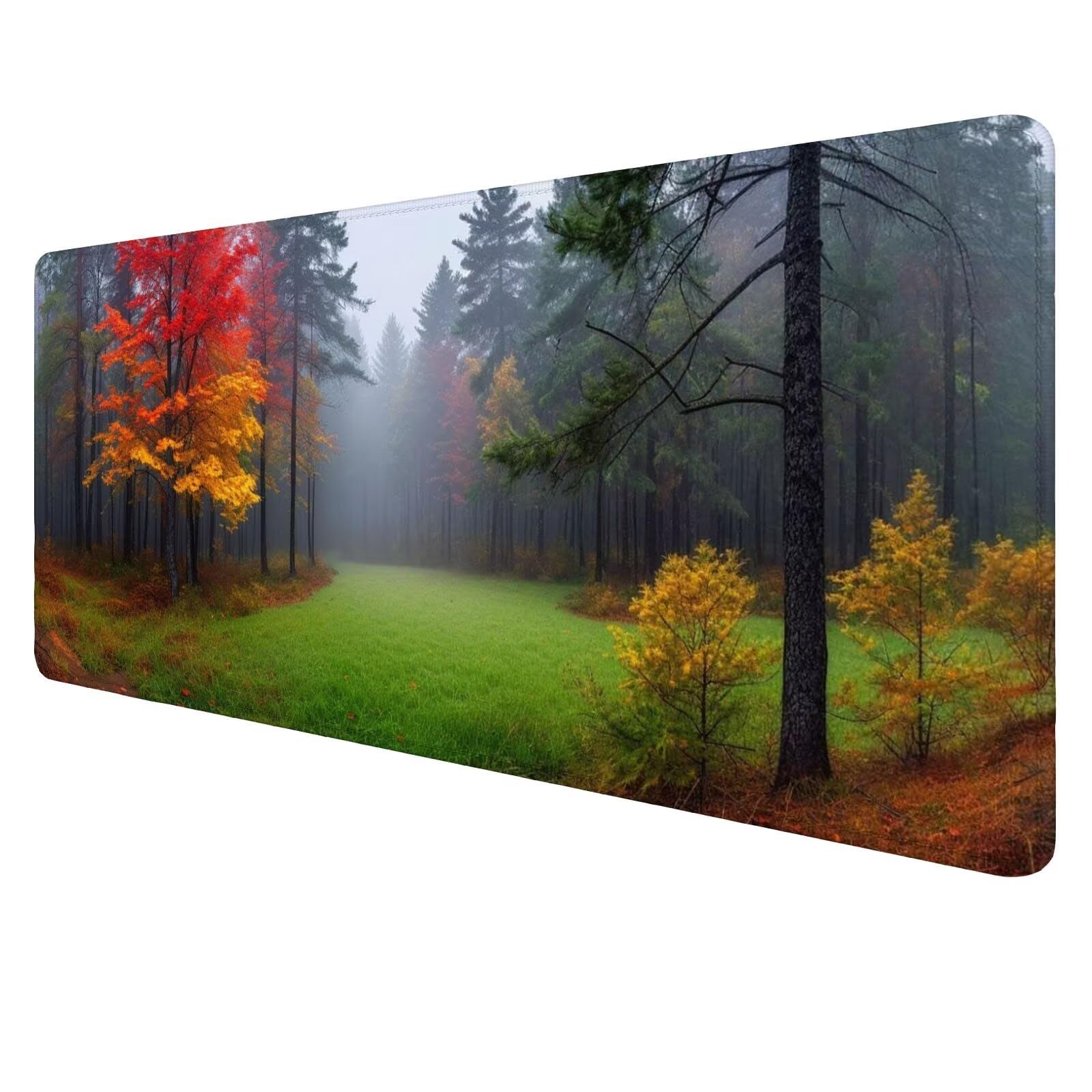 Duża leśna podkładka pod mysz do gier zielona podkładka na biurko XXL 1400 x 700 x 3 mm, mata komputerowa akcesoria biurowe z antypoślizgową podstawą do klawiatury i myszy dla graczy J628