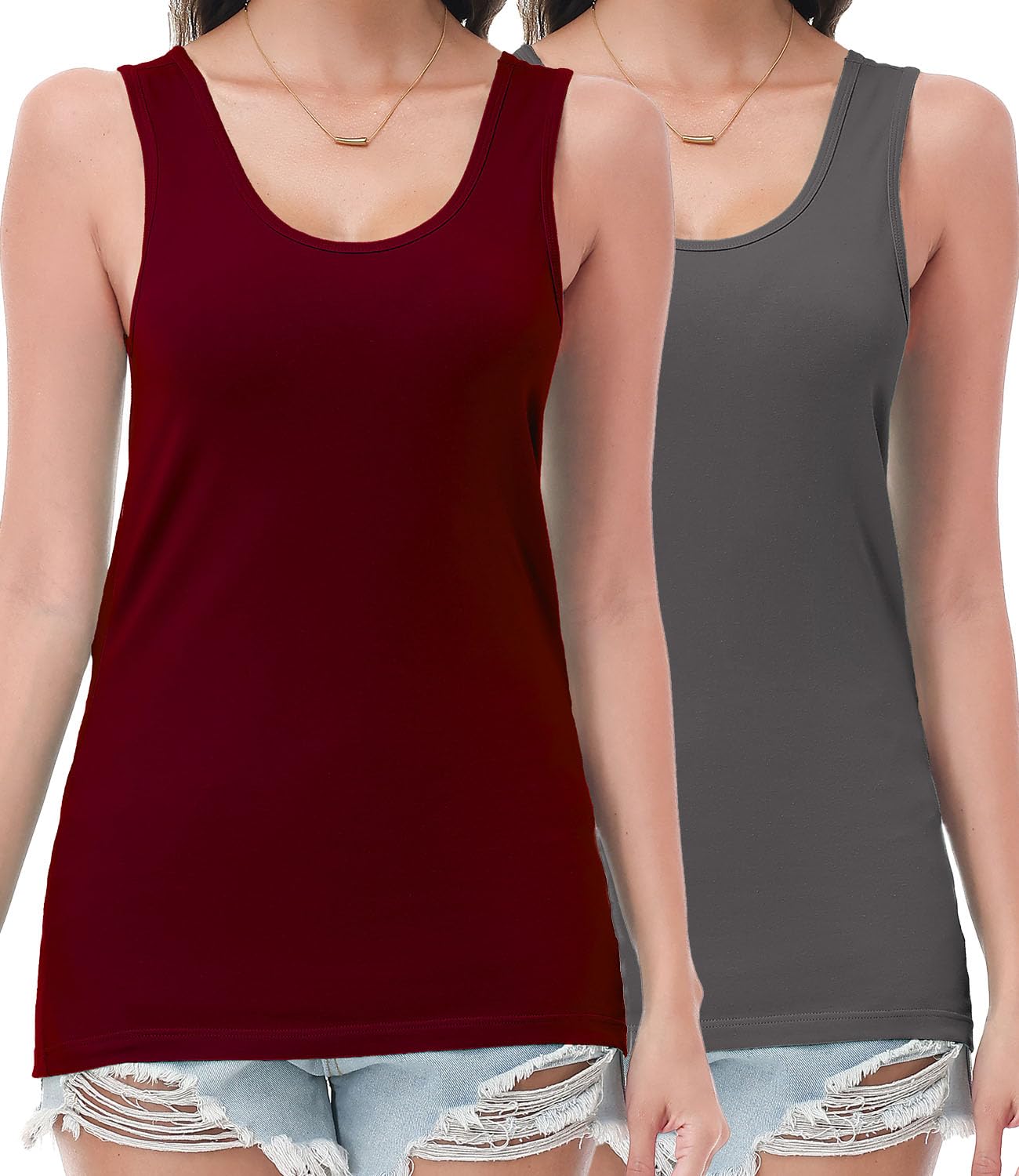 Women Summer Deep U-Neck tank tops Modal cotton sleeveless tee tops