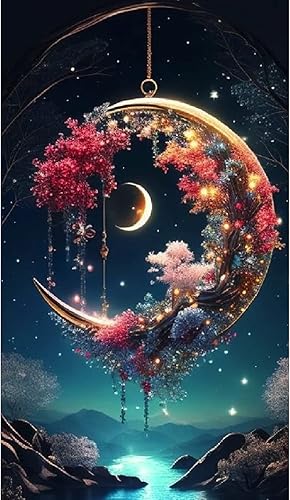 Rousp Kits de pintura de diamantes 5D para adultos, arte de diamantes de 15.7 x 27.5 pulgadas, árbol de la vida de la luna, pintura de diamante de