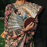 Vista 3 de WERWAES Personalized Folding Fan with Custom Photo Hand Held Fans Foldable for Wedding Dancing Saloon Cosplay Party Props Decorative Folding Fans