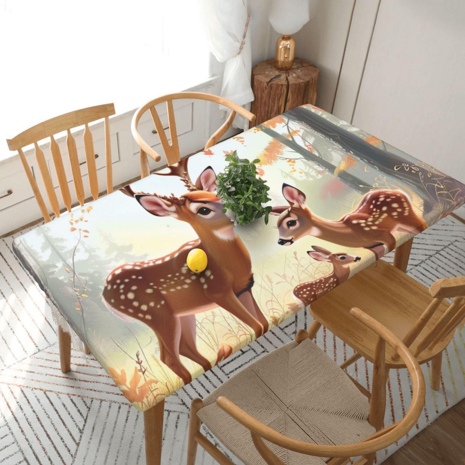 WPKJU Cute Deers Printed Tablecloths 5ft Rectangular Table Covers Washable Polyester Decorative Table Cloth for Dining Table Picnic Wedding