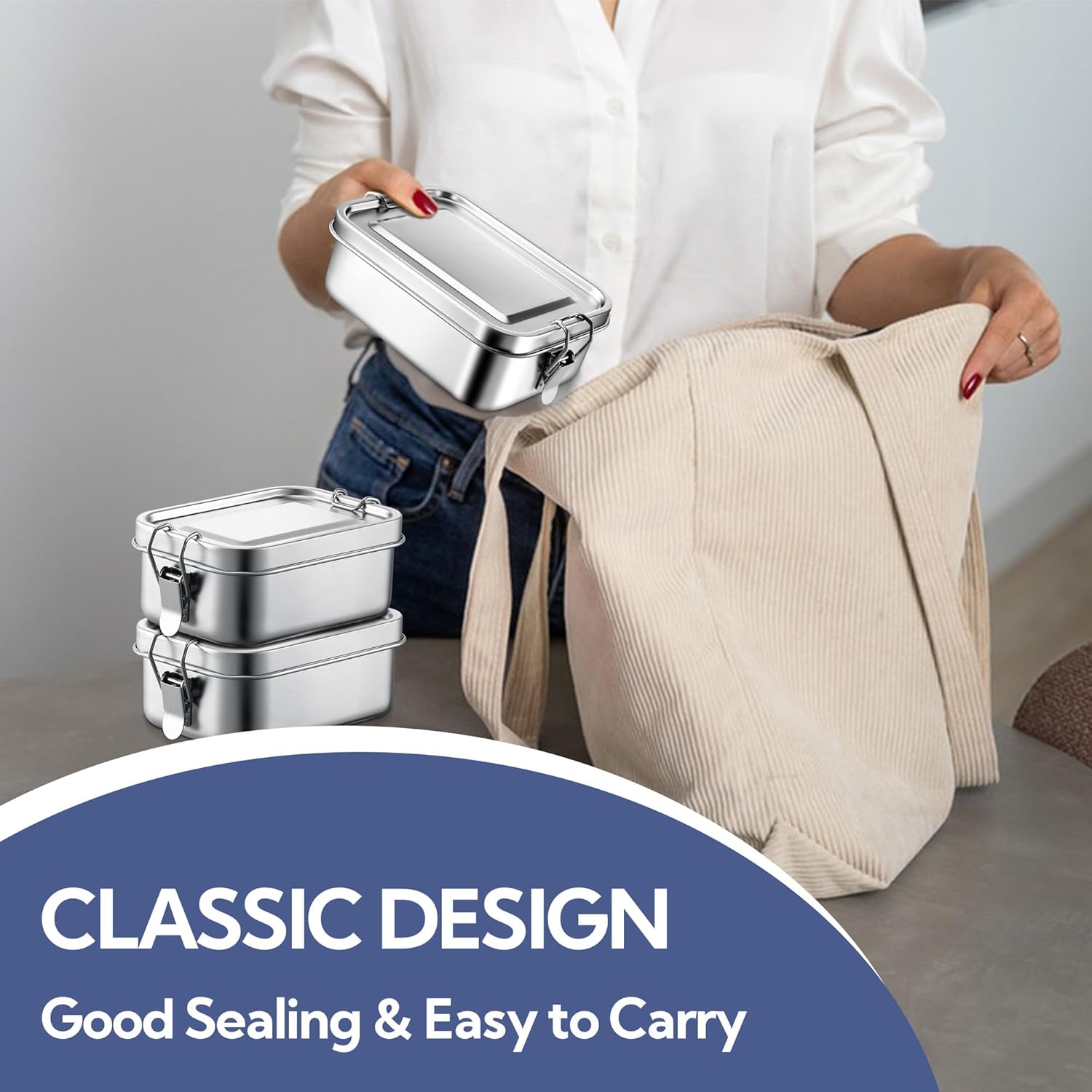 E-far 4 Pieces Stainless Steel Bento Box, Mini 550ml Metal Lunch Box, 18.6oz Leak-Proof Food Snack Container with Lids, Reusable Meal Storage for Camping Picnic Travel Work - Image 7