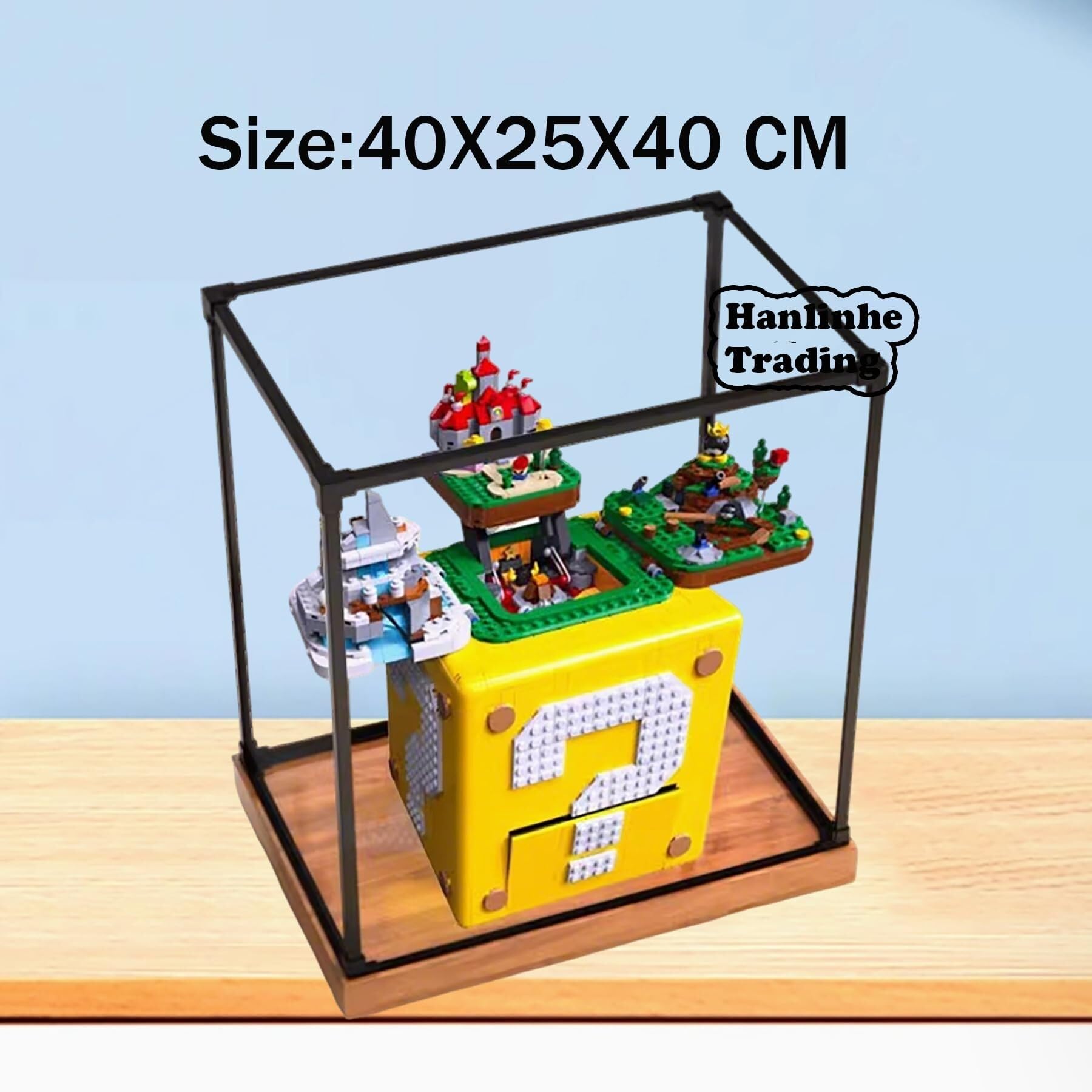 Akrylowa witryna do Lego 71395 znak zapytania, zestaw klocków, pyłoszczelne pudełko ekspozycyjne i witryna, pudełko ekspozycyjne kompatybilne z Lego 71395 - tylko gablota (drewniana podstawa)