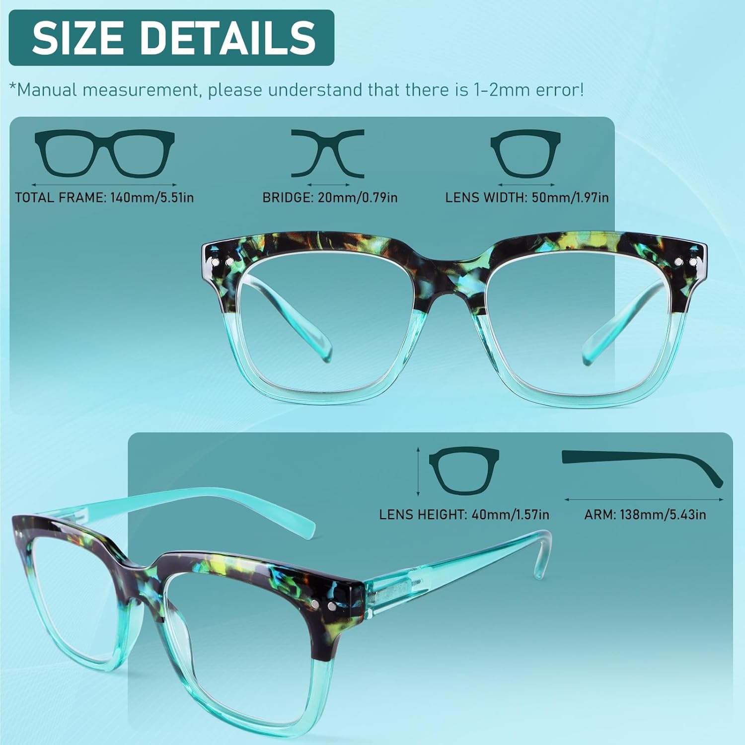 Progressive Multifocus Reading Glasses for Women Men Blue Light Blocking Spring Hinge Square Computer Readers - Image 2