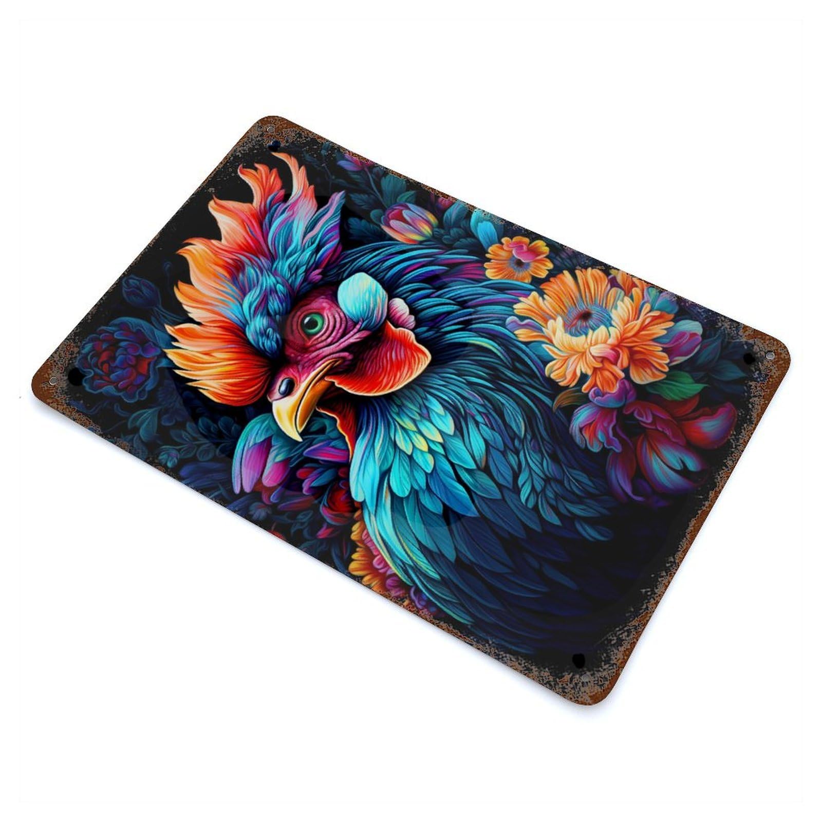 Rooster Weathered Tin Sign 11.8"x7.9", for Garage, Bar And Workshop Decor, Vintage Wall Decor